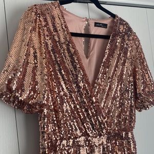 VICI Eissa Rosegold Sequin Jumpsuit